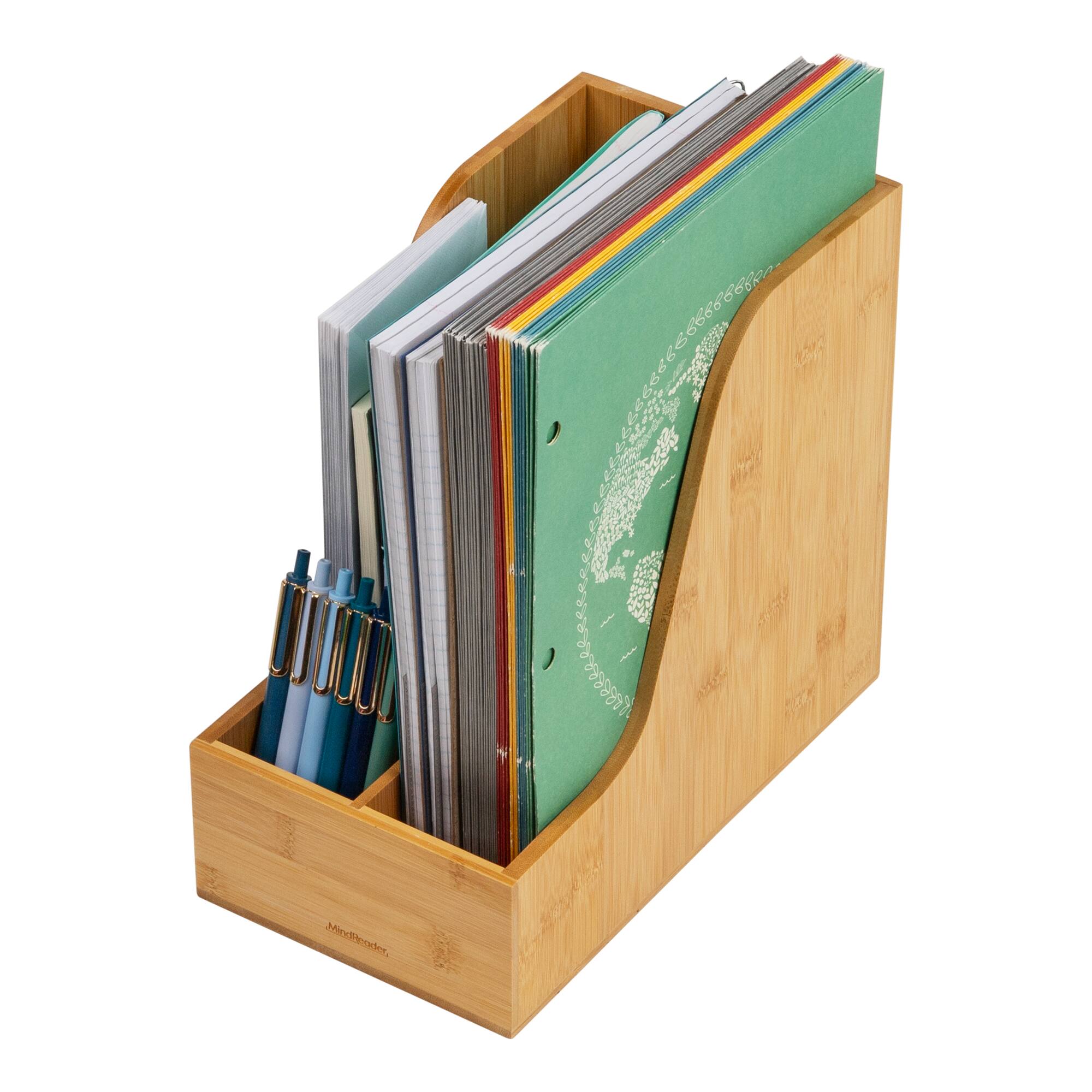 Mind Reader Vertical File Storage, Desktop Organizer, Magazine Holder, Office, Bamboo, Brown